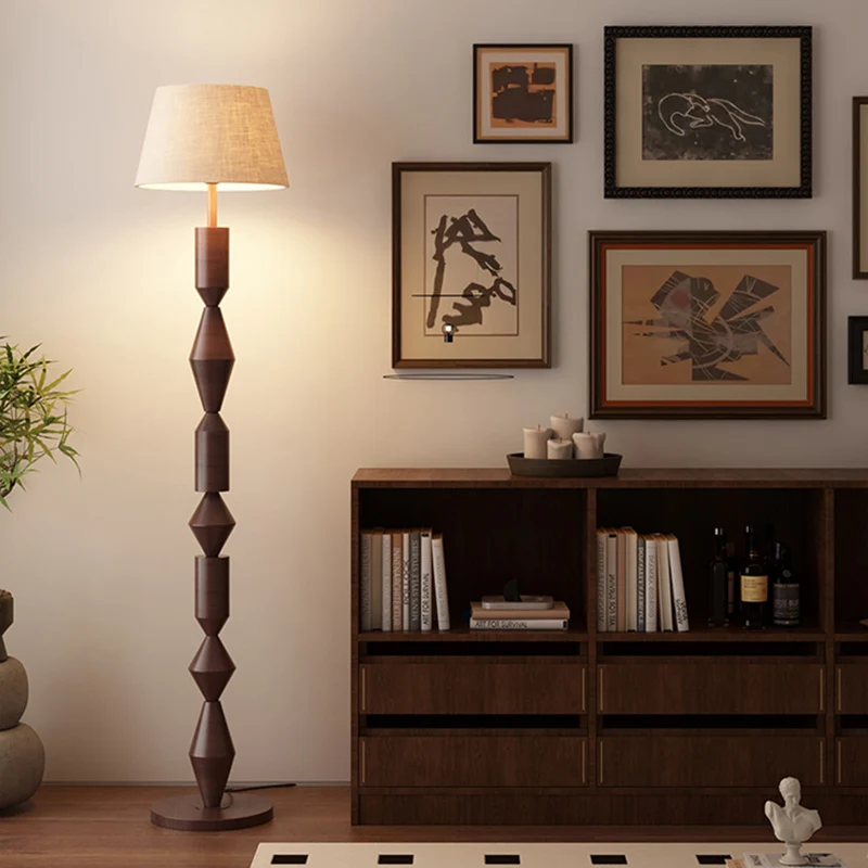 Traditional French Iron & Fabric Geometric Round 1-Light Standing Floor Lamp For Bedroom & Living Room