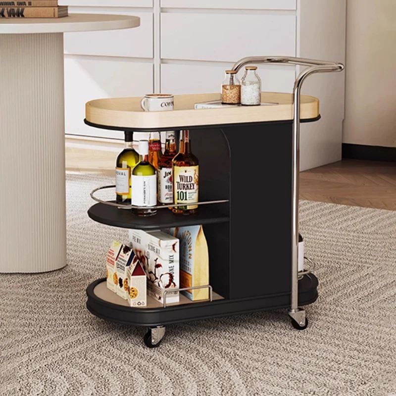Contemporary Nordic MDF & Stainless Steel Oval Rolling Side Table 3-Tier For Bedroom And Living Room