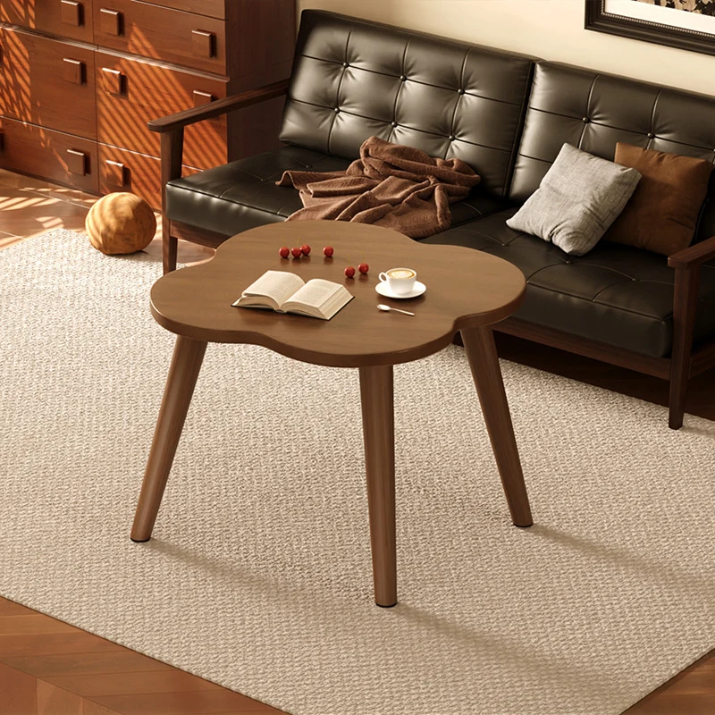 Modern Minimalist Engineered Wood Metal Clover-Shaped End Table 1-Tier For Living Room