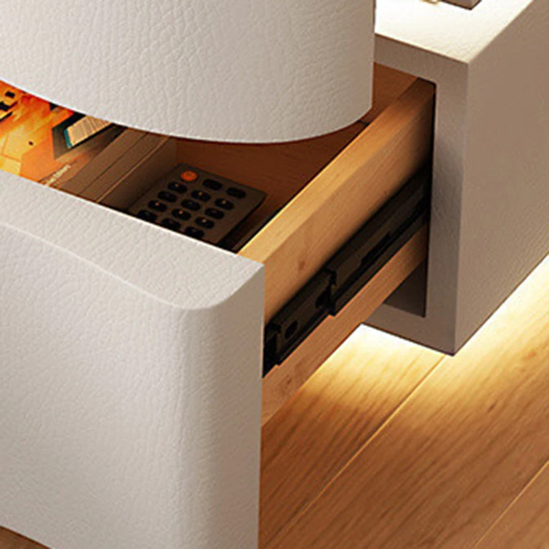 Modern Luxury Solid Wood Faux Leather Curved Square Nightstand 3-Drawer For Bedroom