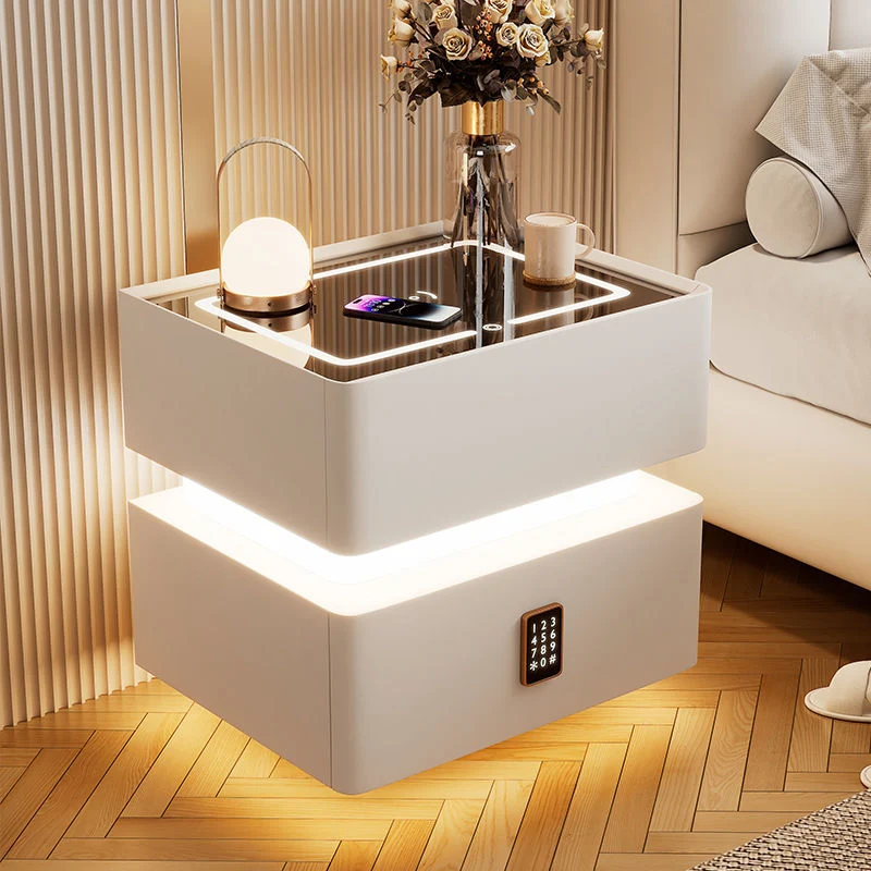 Modern Luxury Sintered Stone Tempered Glass Microfiber Leather MDF Rounded Nightstand 2-Drawer For Bedroom
