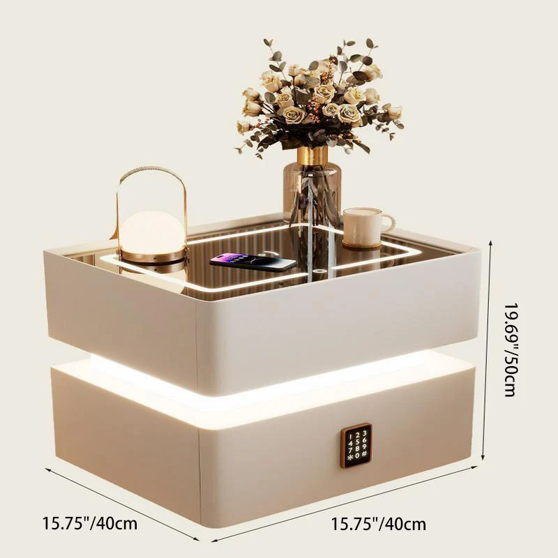 Modern Luxury Sintered Stone Tempered Glass Microfiber Leather MDF Rounded Nightstand 2-Drawer For Bedroom