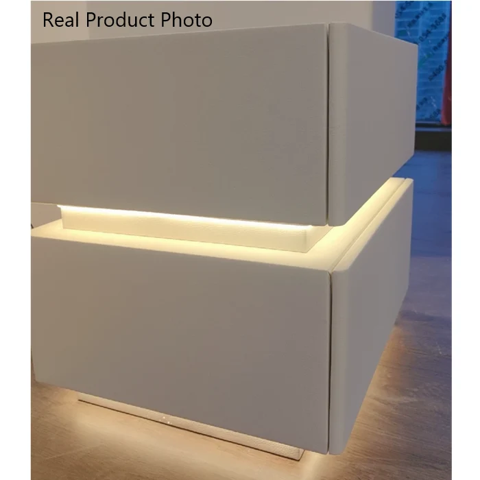 Modern Luxury Sintered Stone Tempered Glass Microfiber Leather MDF Rounded Nightstand 2-Drawer For Bedroom