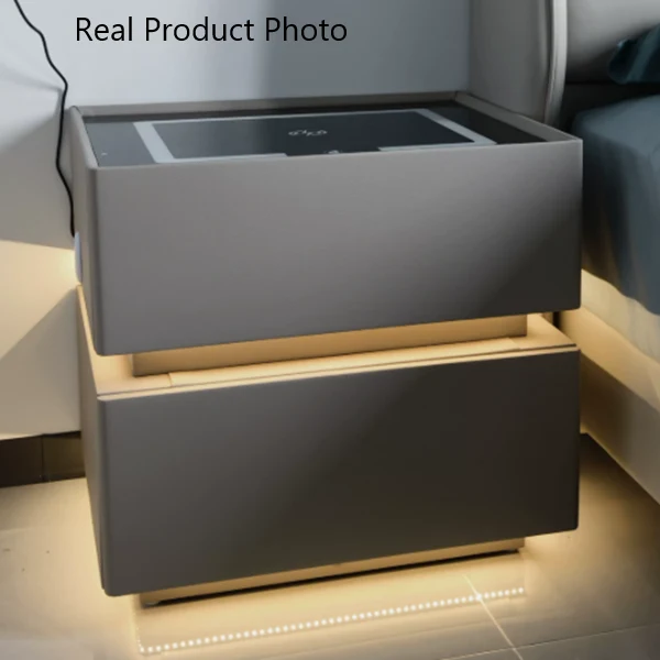 Modern Luxury Sintered Stone Tempered Glass Microfiber Leather MDF Rounded Nightstand 2-Drawer For Bedroom