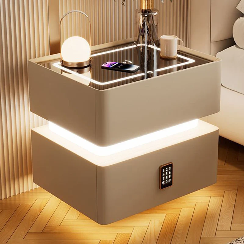 Modern Luxury Sintered Stone Tempered Glass Microfiber Leather MDF Rounded Nightstand 2-Drawer For Bedroom