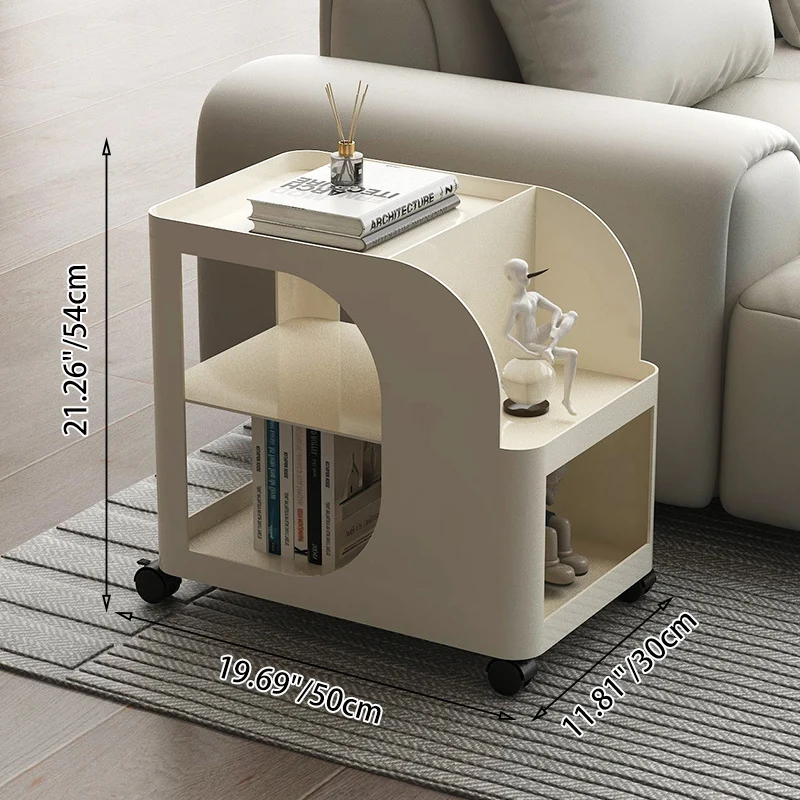 Modern Mid-Century Geometric Arc Iron End Table 2-Tier Storage Shelves With Casters For Living Room