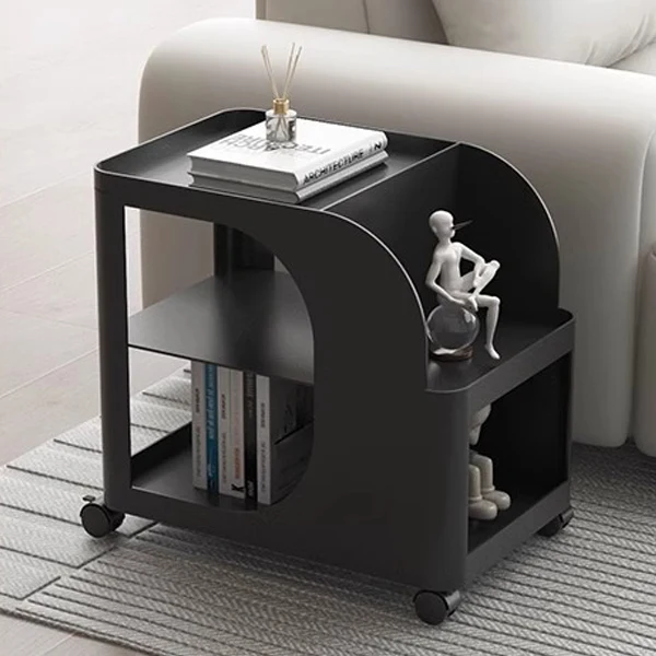 Modern Mid-Century Geometric Arc Iron End Table 2-Tier Storage Shelves With Casters For Living Room