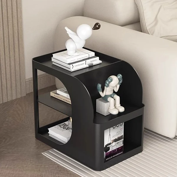 Modern Mid-Century Geometric Arc Iron End Table 2-Tier Storage Shelves With Casters For Living Room