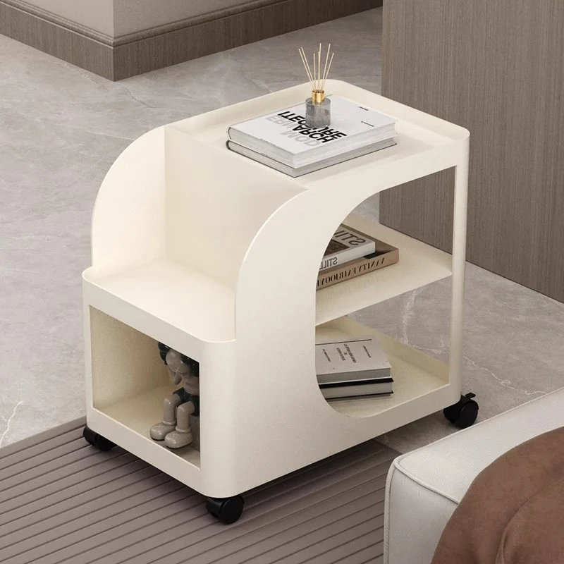 Modern Mid-Century Geometric Arc Iron End Table 2-Tier Storage Shelves With Casters For Living Room