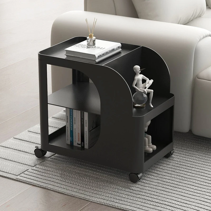 Modern Mid-Century Geometric Arc Iron End Table 2-Tier Storage Shelves With Casters For Living Room