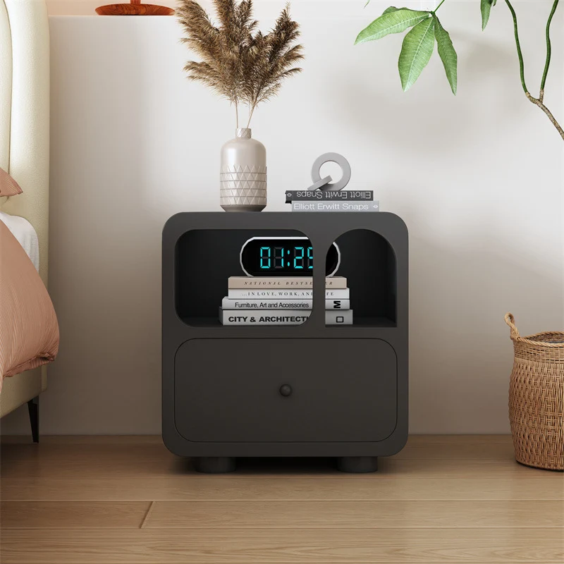 Contemporary Simplicity Cube MDF Glass Nightstand 1-Drawer For Bedroom