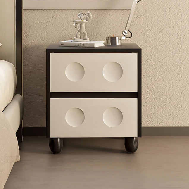 Modern Mid-Century Cube Plywood Pebble-Foot Nightstand 2-Drawer For Bedroom