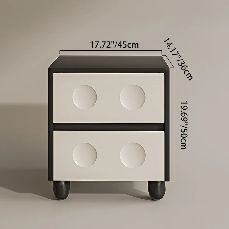 Modern Mid-Century Cube Plywood Pebble-Foot Nightstand 2-Drawer For Bedroom