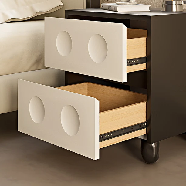 Modern Mid-Century Cube Plywood Pebble-Foot Nightstand 2-Drawer For Bedroom
