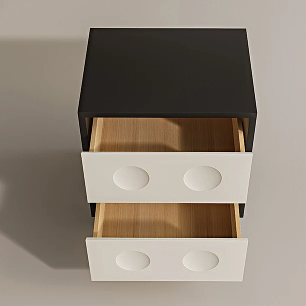 Modern Mid-Century Cube Plywood Pebble-Foot Nightstand 2-Drawer For Bedroom