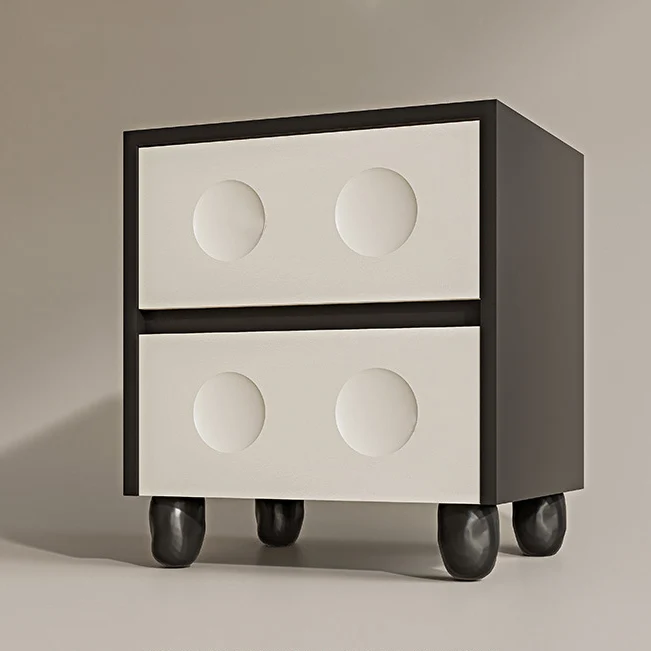 Modern Mid-Century Cube Plywood Pebble-Foot Nightstand 2-Drawer For Bedroom