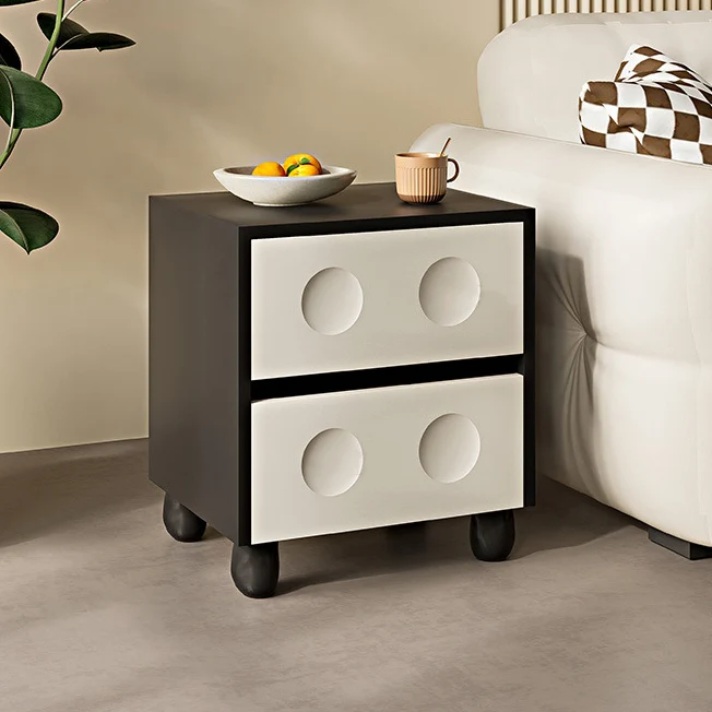 Modern Mid-Century Cube Plywood Pebble-Foot Nightstand 2-Drawer For Bedroom