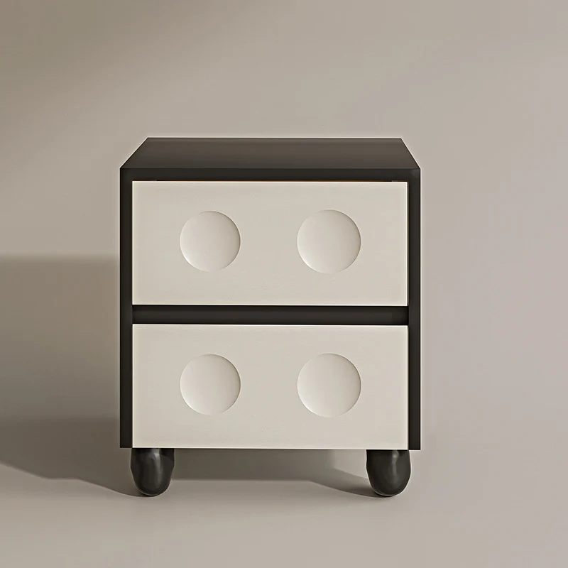 Modern Mid-Century Cube Plywood Pebble-Foot Nightstand 2-Drawer For Bedroom