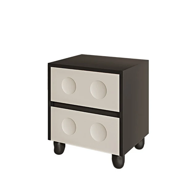 Modern Mid-Century Cube Plywood Pebble-Foot Nightstand 2-Drawer For Bedroom