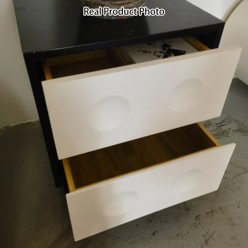 Modern Mid-Century Cube Plywood Pebble-Foot Nightstand 2-Drawer For Bedroom