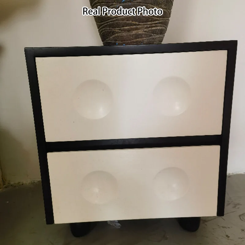 Modern Mid-Century Cube Plywood Pebble-Foot Nightstand 2-Drawer For Bedroom
