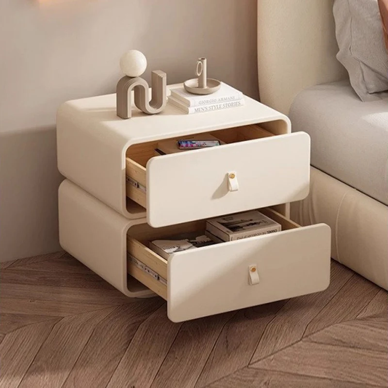 Contemporary Nordic Microfiber Leather & Plank Square Nightstand With 2 Drawers For Bedroom And Living Room