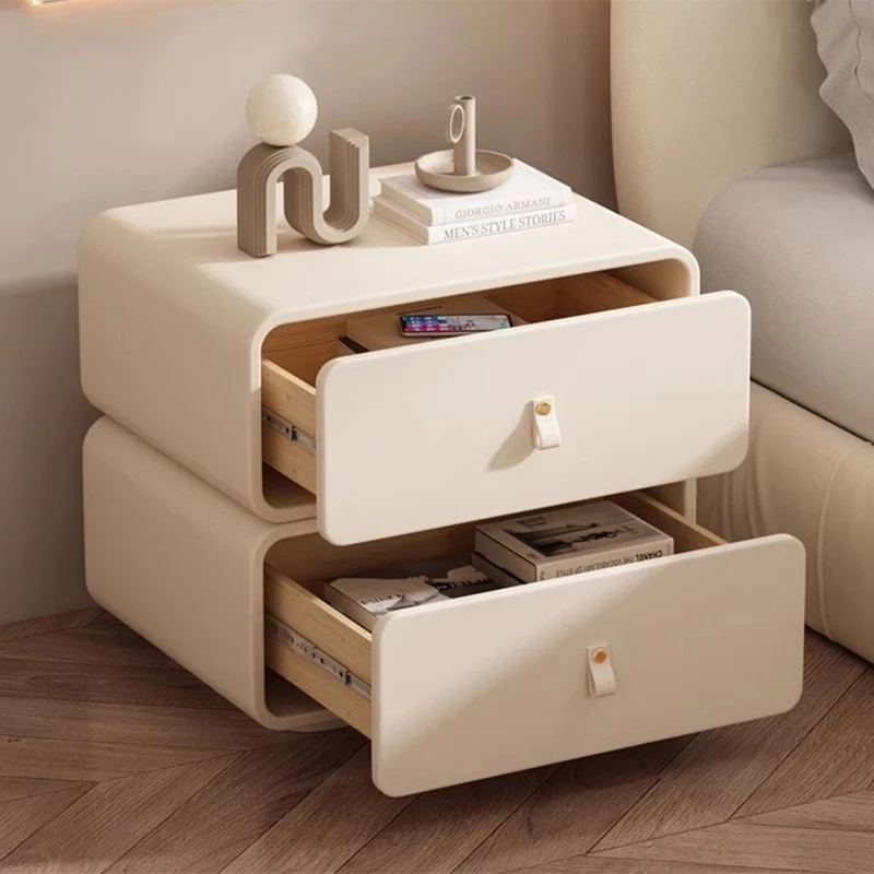 Contemporary Nordic Microfiber Leather & Plank Square Nightstand With 2 Drawers For Bedroom And Living Room