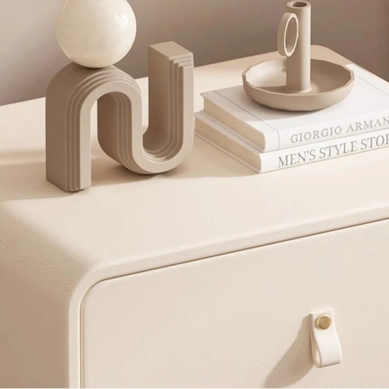 Contemporary Nordic Microfiber Leather & Plank Square Nightstand With 2 Drawers For Bedroom And Living Room