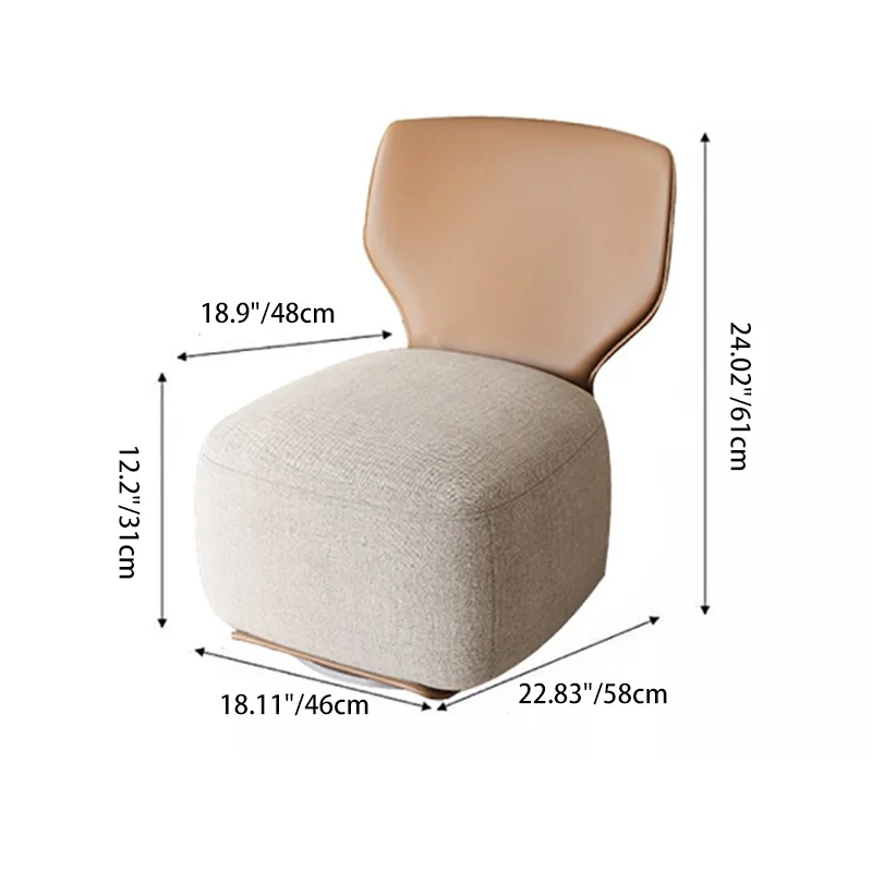 Contemporary Nordic Wood, Cotton Linen & PU Leather Square Sofa For Bedroom And Living Room