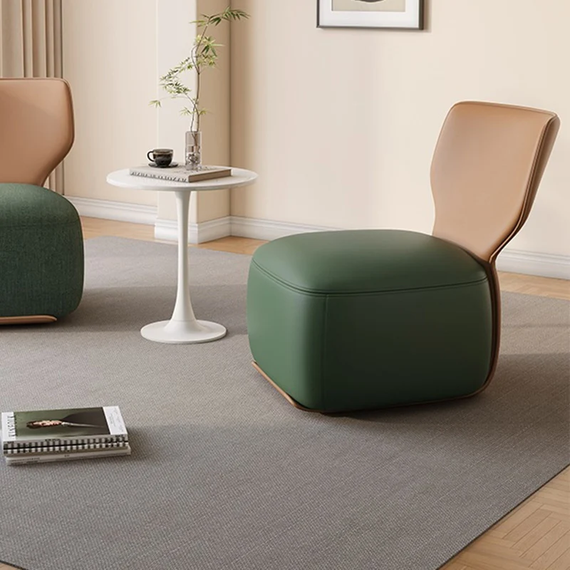 Contemporary Nordic Wood, Cotton Linen & PU Leather Square Sofa For Bedroom And Living Room