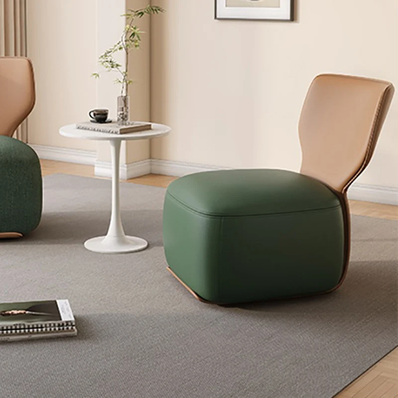 Contemporary Nordic Wood, Cotton Linen & PU Leather Square Sofa For Bedroom And Living Room
