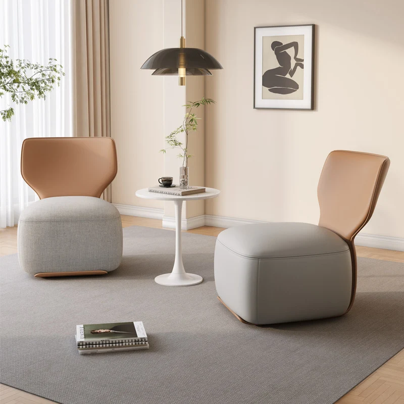 Contemporary Nordic Wood, Cotton Linen & PU Leather Square Sofa For Bedroom And Living Room