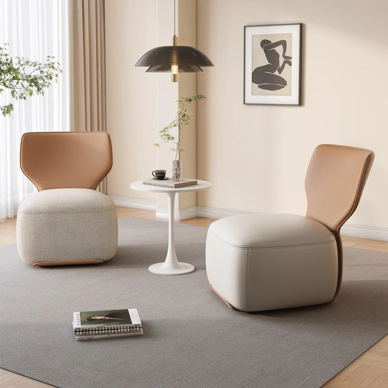 Contemporary Nordic Wood, Cotton Linen & PU Leather Square Sofa For Bedroom And Living Room