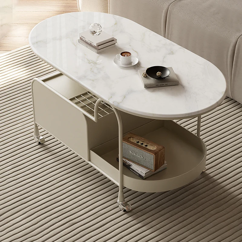 Contemporary Nordic Microcrystalline Stone & Carbon Steel Oval Side Table For Bedroom And Living Room