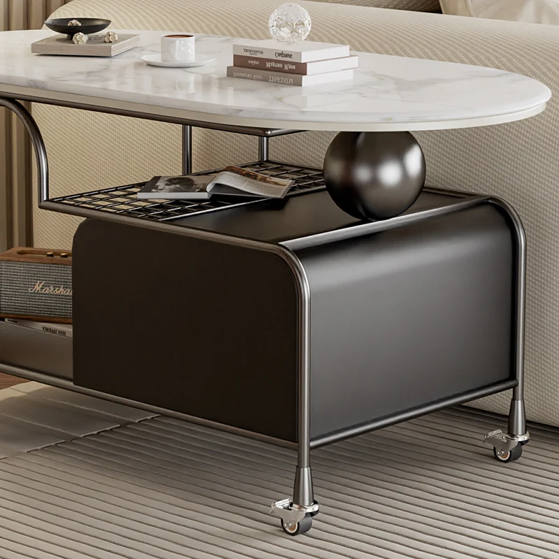 Contemporary Nordic Microcrystalline Stone & Carbon Steel Oval Side Table For Bedroom And Living Room