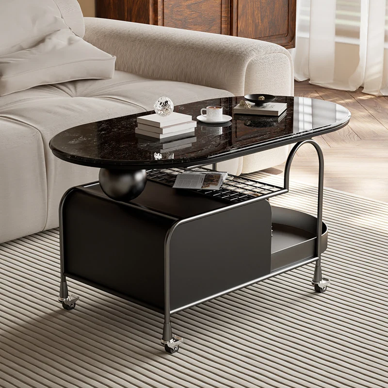 Contemporary Nordic Microcrystalline Stone & Carbon Steel Oval Side Table For Bedroom And Living Room