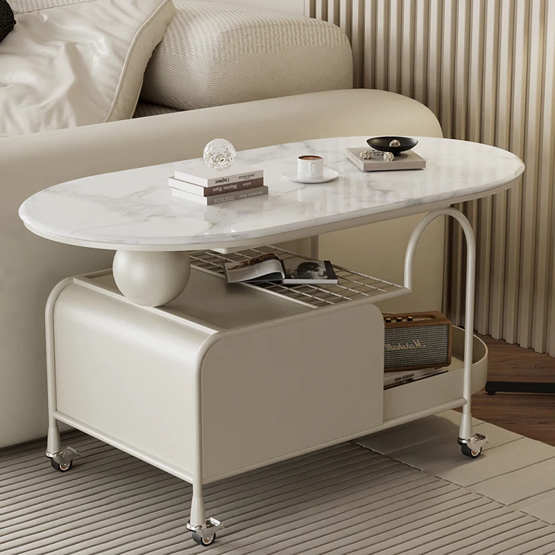 Contemporary Nordic Microcrystalline Stone & Carbon Steel Oval Side Table For Bedroom And Living Room
