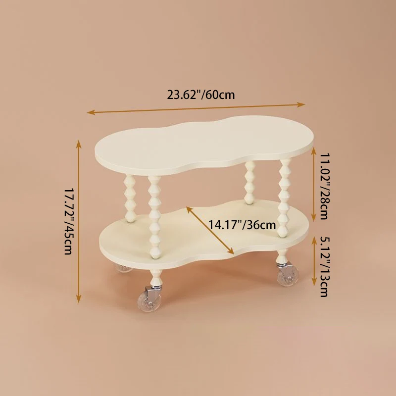 Traditional French Plank & Wood Oval Side Table With Wheels And 2-Tier Storage For Bedroom And Living Room