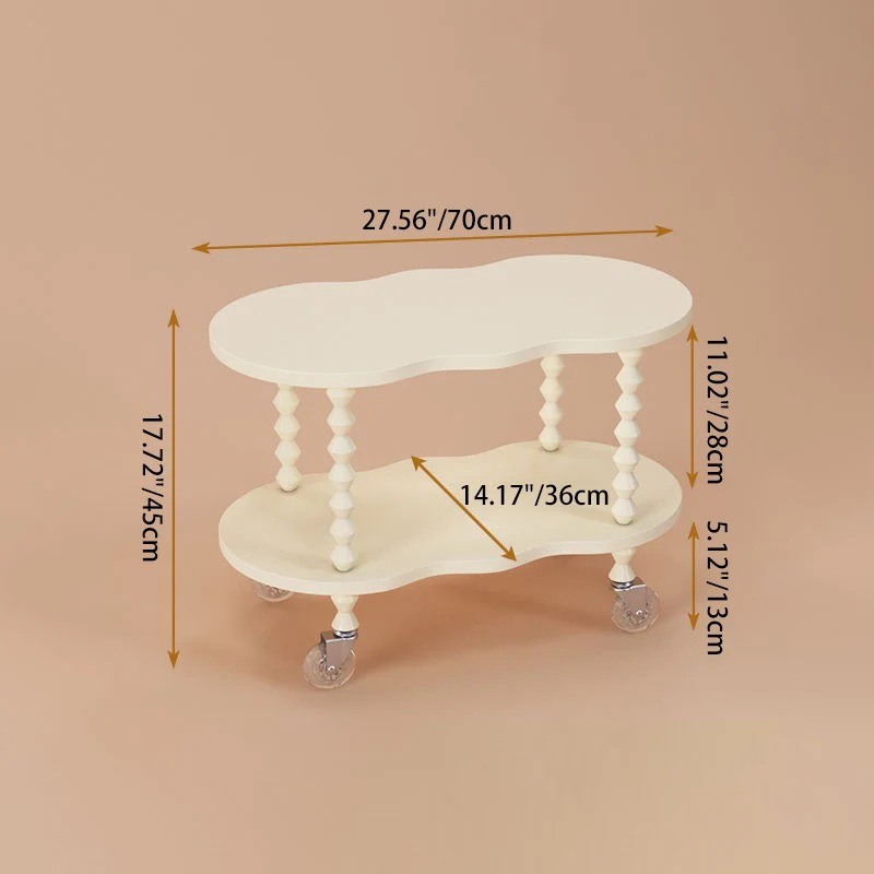 Traditional French Plank & Wood Oval Side Table With Wheels And 2-Tier Storage For Bedroom And Living Room