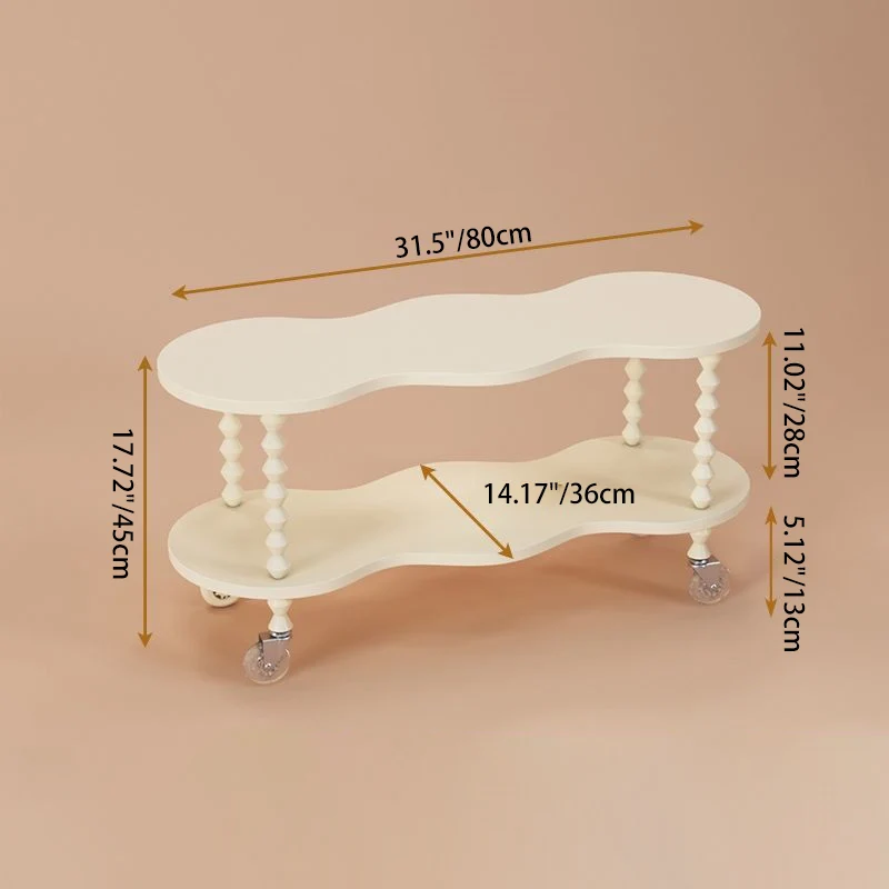 Traditional French Plank & Wood Oval Side Table With Wheels And 2-Tier Storage For Bedroom And Living Room