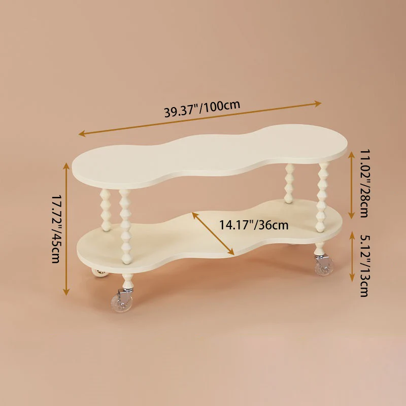 Traditional French Plank & Wood Oval Side Table With Wheels And 2-Tier Storage For Bedroom And Living Room