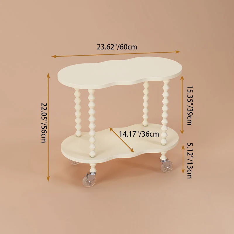 Traditional French Plank & Wood Oval Side Table With Wheels And 2-Tier Storage For Bedroom And Living Room