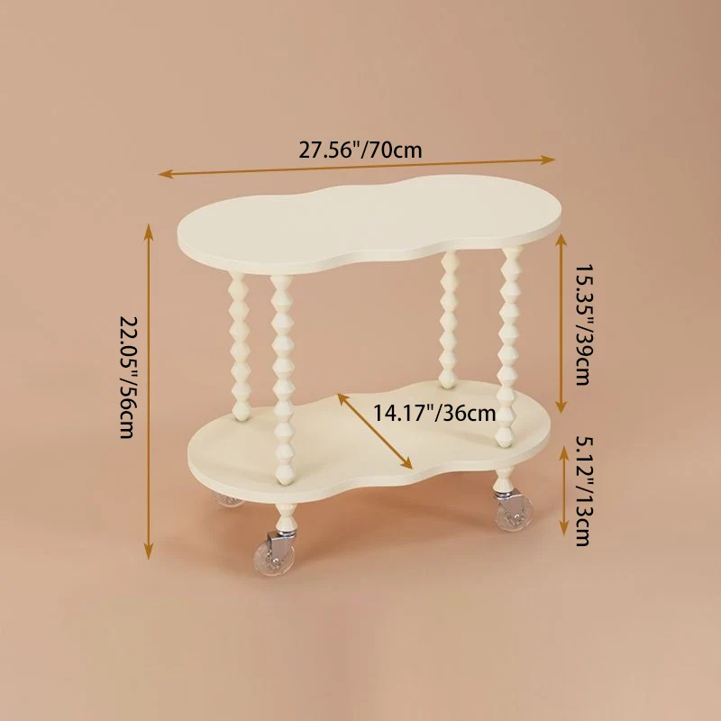 Traditional French Plank & Wood Oval Side Table With Wheels And 2-Tier Storage For Bedroom And Living Room