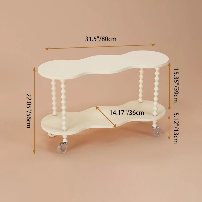 Traditional French Plank & Wood Oval Side Table With Wheels And 2-Tier Storage For Bedroom And Living Room