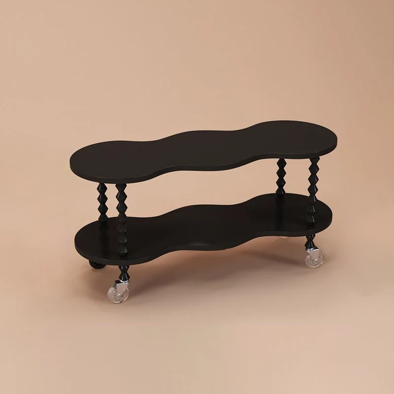 Traditional French Plank & Wood Oval Side Table With Wheels And 2-Tier Storage For Bedroom And Living Room