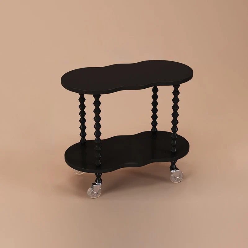 Traditional French Plank & Wood Oval Side Table With Wheels And 2-Tier Storage For Bedroom And Living Room