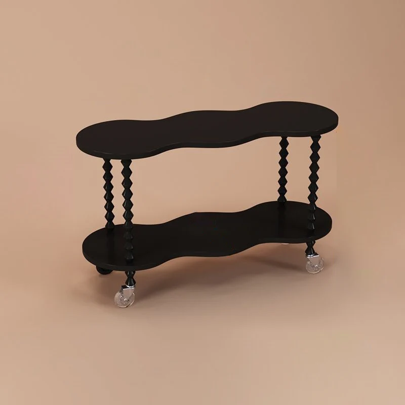 Traditional French Plank & Wood Oval Side Table With Wheels And 2-Tier Storage For Bedroom And Living Room