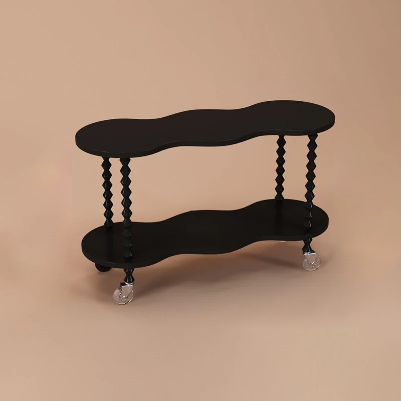 Traditional French Plank & Wood Oval Side Table With Wheels And 2-Tier Storage For Bedroom And Living Room
