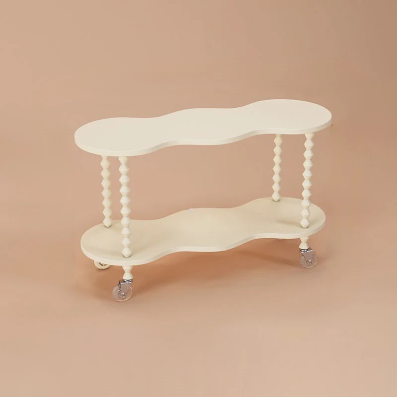 Traditional French Plank & Wood Oval Side Table With Wheels And 2-Tier Storage For Bedroom And Living Room