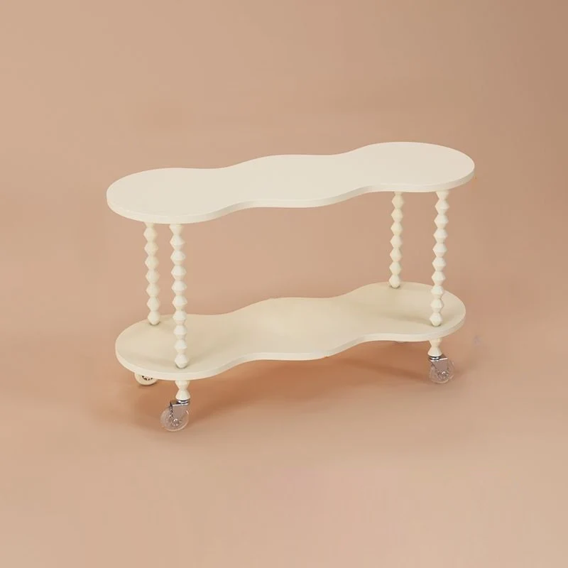 Traditional French Plank & Wood Oval Side Table With Wheels And 2-Tier Storage For Bedroom And Living Room
